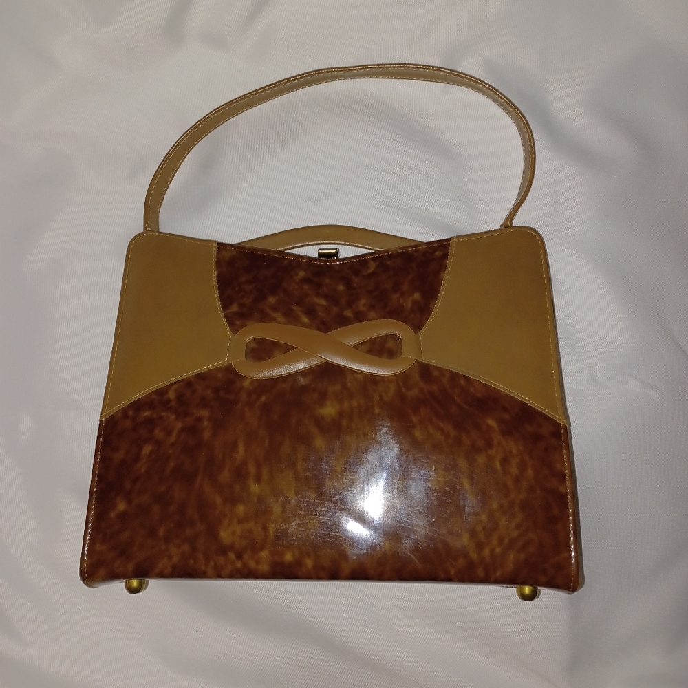 Vintage Patchwork camel and tortoise shell clutch style Air Step purse.